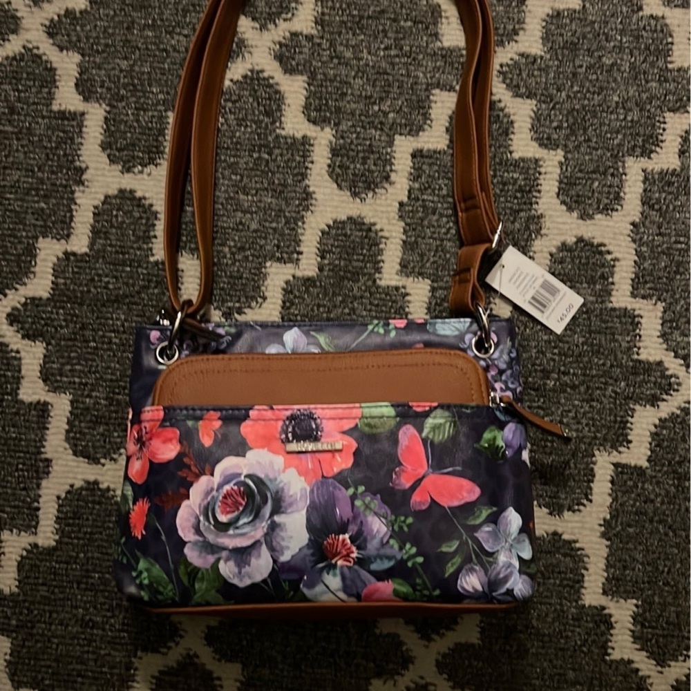 Floral Women's Bag with Brown Accents